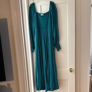 In Bloom Teal Long Sleeve Dress